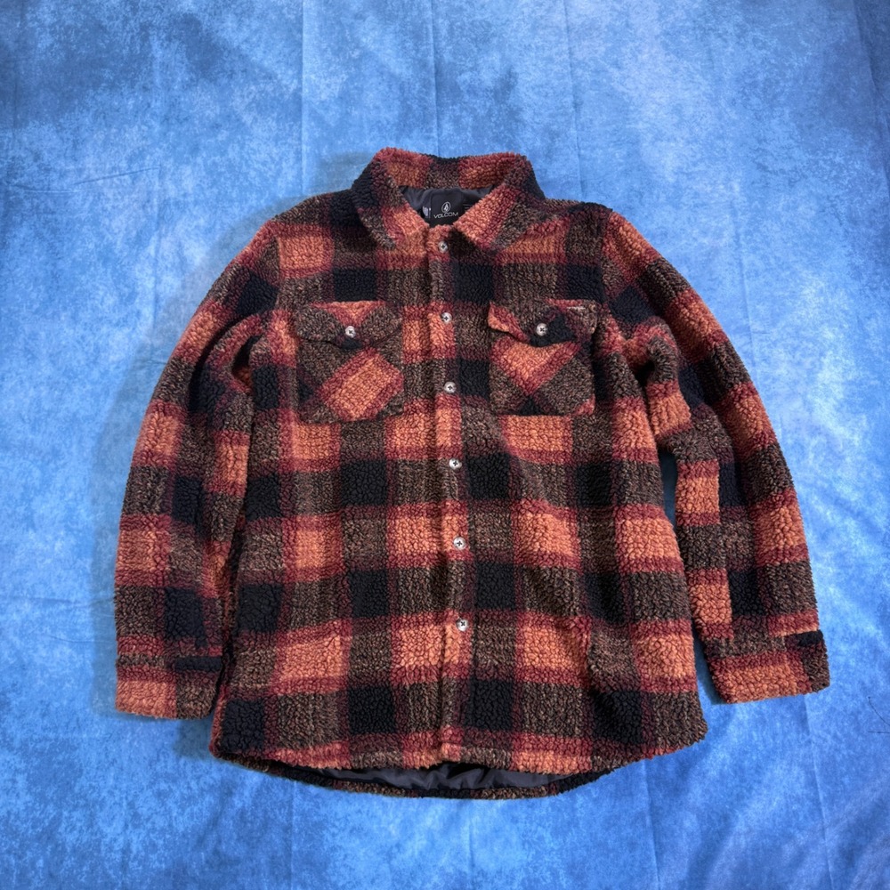 Volcom Plaid Sherpa Fleece Shirt Jacket Women's Small Buffalo Check Coat